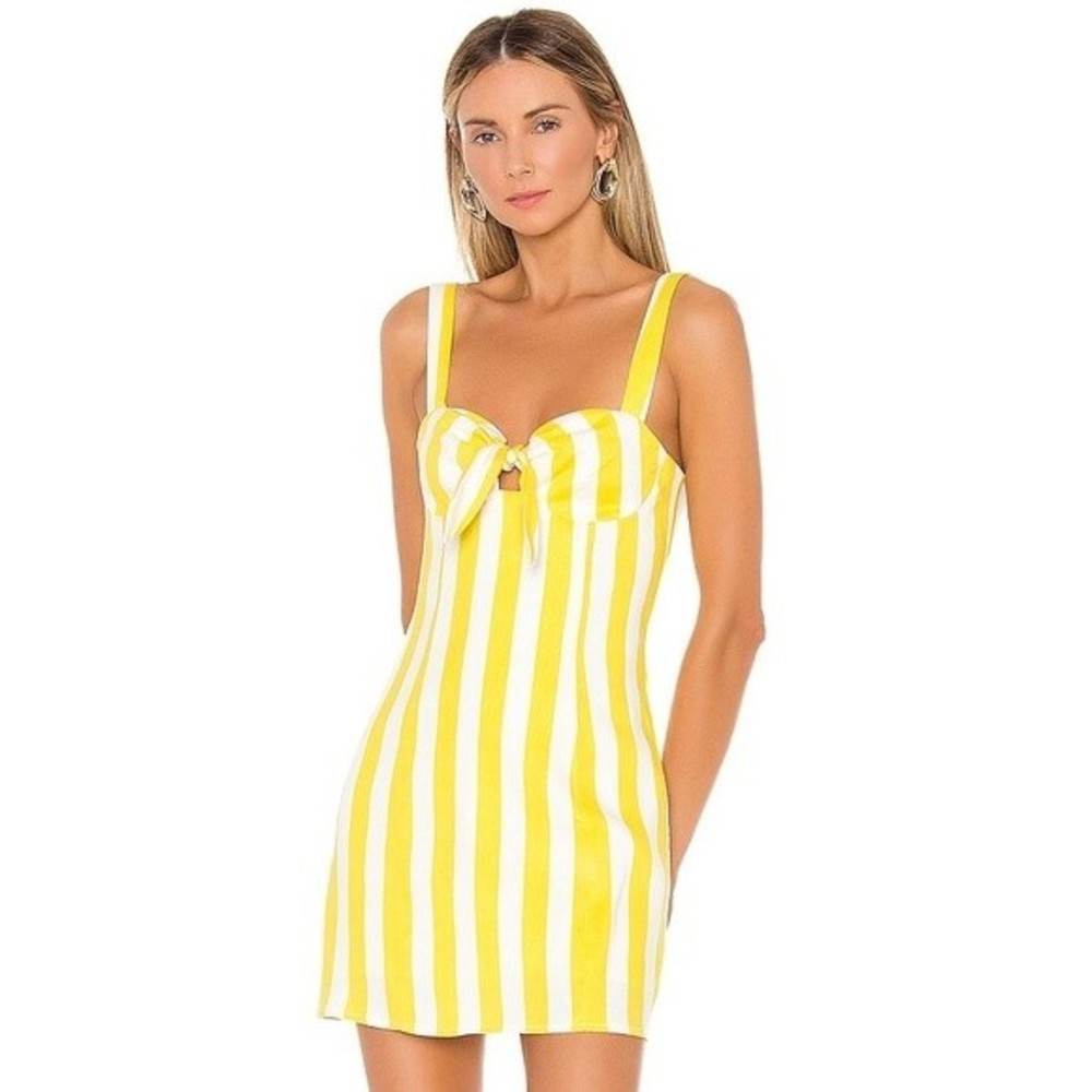 EUC Revolve Lovers + Friends Adelle Mini Dress in Lemon Striped Linen Blend XS